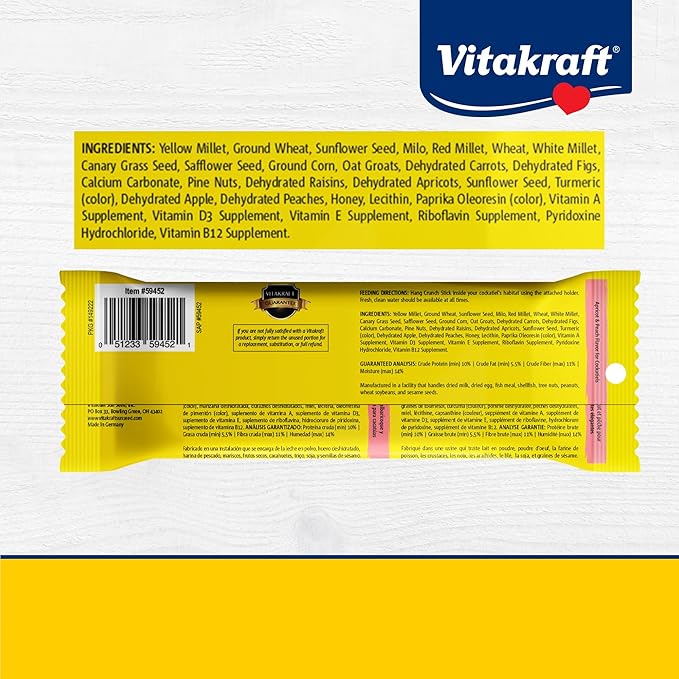 Vitakraft Crunch Sticks Cockatiel Treat - Apricot and Peach - Pet Bird Treat Toy, 3.5 oz