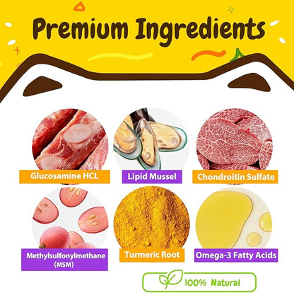 PENPENPET Hip and Joint Supplement for Dogs with Glucosamine for Dogs Chondroitin, MSM, and Turmeric to Support Joint Health, Promote Mobility (Chicken Chews, 180ct)