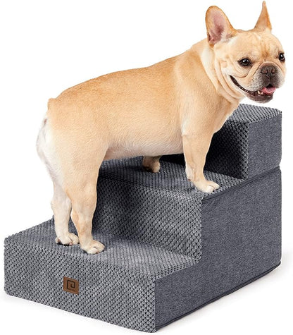 EHEYCIGA Dog Stairs Ramp for Small Dogs 13.5" H, 3-Step Dog Steps for Couch Sofa and Chair, Pet Steps for Small Dogs and Cats, Non-Slip Balanced Dog Indoor Ramp, Grey