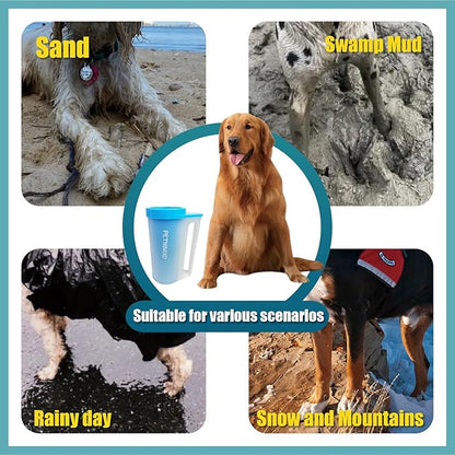 Dog Paw Washer with Handle, Absorbent Towels & Adjustable Bath Brush for Short and Long Hair, Muddy Pet Foot Cleaner (Blue, Large)