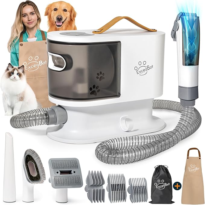 Dog Grooming Vacuum, Dog Grooming Kit 12kPa Suction Hair Remover Low Noise Pet Brush Vacuum Collects 99% Hair, 2L Dust Cup, 5 Proven Grooming Tools for Cats, Other Animals and Home Cleaning