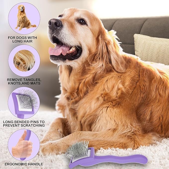 Dog Slicker Brush for Goldendoodles & Golden Doodle Brush for Grooming Kit - Dog Brush for Goldendoodle, Labradoodle, Poodles - Pet Hair Brush for Short & Medium Haired Dogs -Small (Purple)