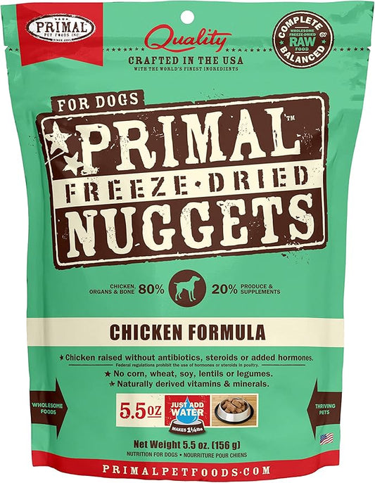 Primal Freeze Dried Raw Dog Food Nuggets, Chicken, Complete & Balanced Meal, Also Use as Topper or Treat, Premium, Healthy, Grain Free, High Protein Raw Dog Food, 5.5 oz