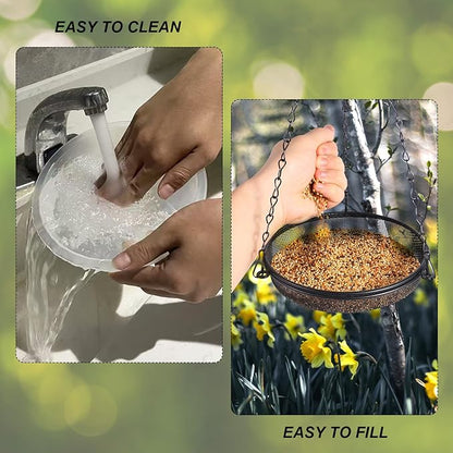 2-in-1 Set Hanging Bird Feeder and Bath for Outdoor, Small Metal Tray Perfect for Attracting Bird