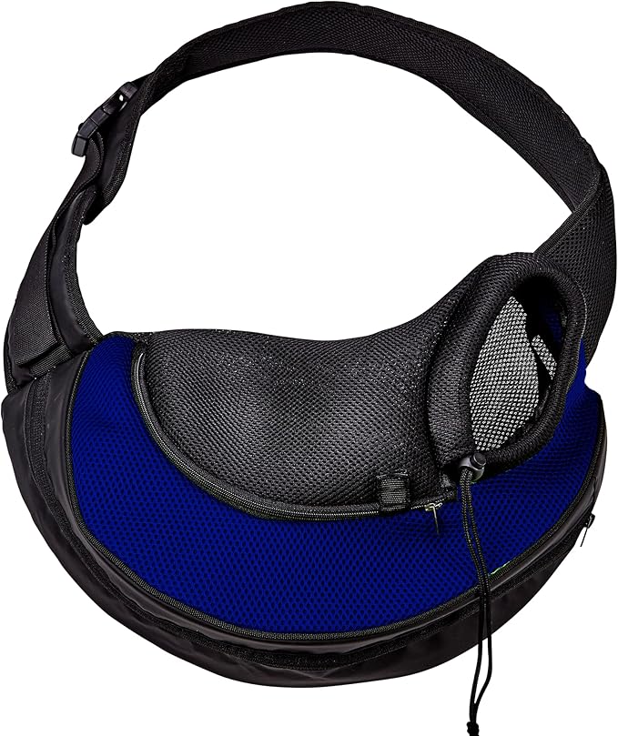 Expandable Pet Carrier Sling Bag - Small Dog, Puppy and Cat Carrier Front Shoulder Backpack w/Harness Strap - Carrying Pouch for ESA, Animal Travel - PU Leather Bottom, Mesh Pocket by Katziela (Blue)