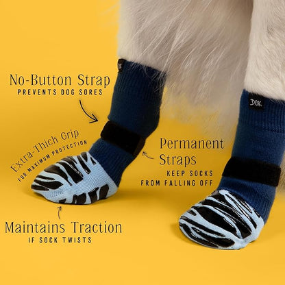 DOK TigerToes Premium Non-Slip Dog Socks for Hardwood Floors - Extra-Thick Grip That Works Even When Twisted - Prevents Licking, Slipping, and Great for Dog Paw Protection (Breezy Blue, Medium)
