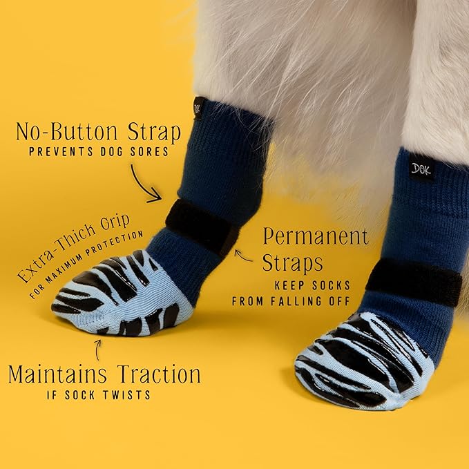 DOK TigerToes Premium Non-Slip Dog Socks for Hardwood Floors - Extra-Thick Grip That Works Even When Twisted - Prevents Licking, Slipping, and Great for Dog Paw Protection (Breezy Blue, X-Large)