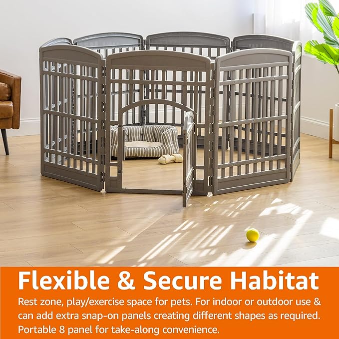 Amazon Basics 8-Panel Indoor Pet Dog Octagonal Playpen, Puppy Playpen with Door, Easy Assemble Easy Storing, 63 x 63 x 34.3 in, Dark Gray