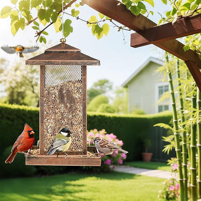 LBTING Bird Feeder for Outside, Metal Lantern-Shaped Bird Feeder, Squirrel Proof Wild Bird Feeders for Hanging Outdoor Garden Yard, Birds Pattern