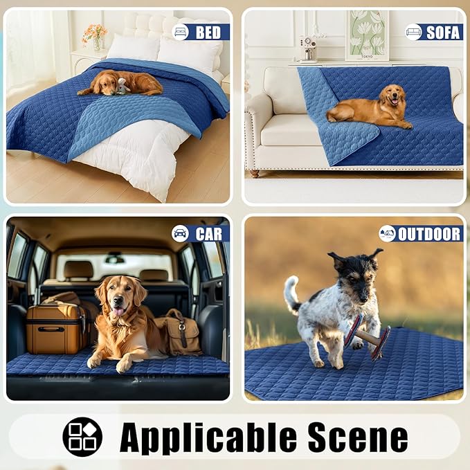 Smiry Waterproof Dog Blanket, Soft Dog Bed Cover Pet Blanket, Reversible Couch Cover for Dogs Washable, Pet Couch Covers for Sofa Furniture Protector for Puppy Cat (40x50 Inch, Navy/Blue)