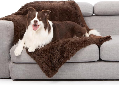 gogobunny Waterproof Plush Long Faux Fur Pet Throw Blanket Ultra Soft Fluffy Bed Couch Cover Washable - Premium Flannel Calming Blankets for Dog Puppy Cat (40x50 Inch (Pack of 1), Chocolate)