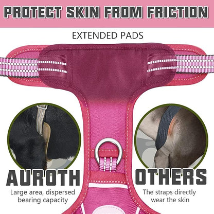 Auroth Tactical Dog Harness for Large Dogs No Pull Adjustable Pet Harness Reflective K9 Working Training Easy Control Pet Vest Military Service Dog Harnesses Rose Red XL