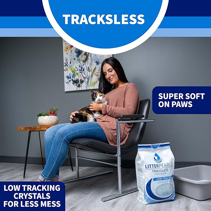 Litter Pearls Tracksless Unscented Non-Clumping Crystal Cat Litter with Odorbond, 7 lb, White, Clear and Blue Crystals