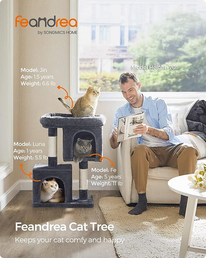 Feandrea Cat Tree, 29.1-Inch Cat Tower, M, Cat Condo for Medium Cats up to 11 lb, Large Cat Perch, 2 Cat Caves, Scratching Post, Smoky Gray UPCT612G01