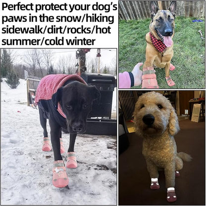 Dog Shoes for Large Dogs, Medium Dog Boots & Paw Protectors for Hardwood Floors, Outdoor Dog Booties for Hot Pavement Winter Snow Hiking, Waterproof Dog Shoes with Reflective Strips Size 8
