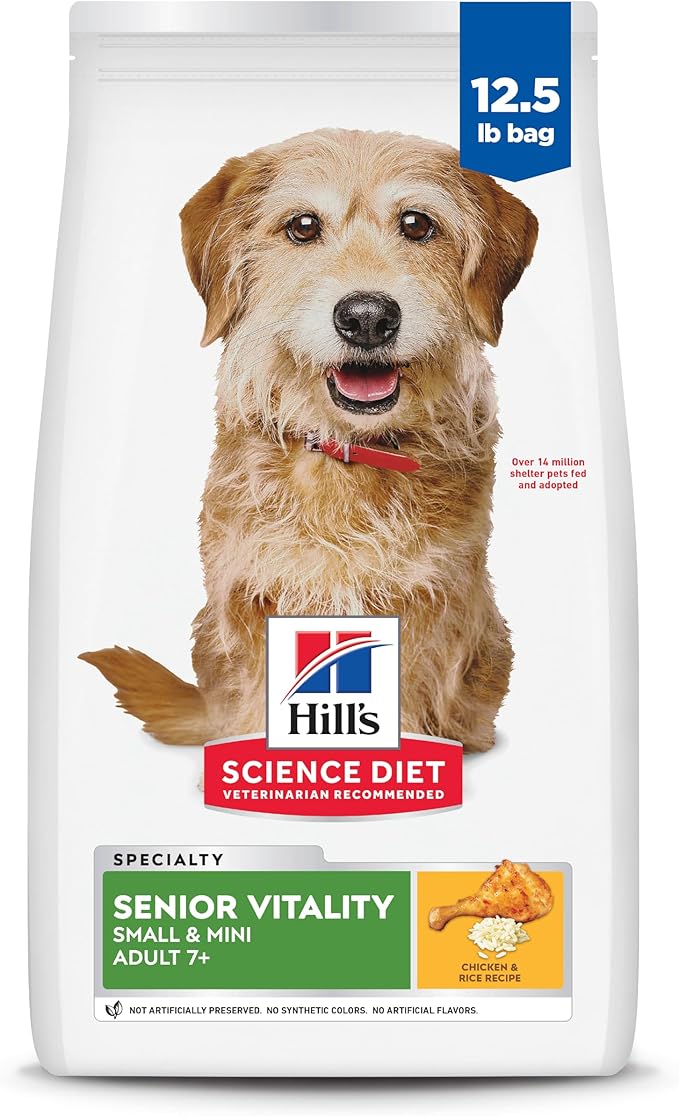 Hill's Science Diet Senior Vitality, Senior Adult 7+, Small & Mini Breeds Senior Premium Nutrition, Dry Dog Food, Chicken & Rice, 12.5 lb Bag