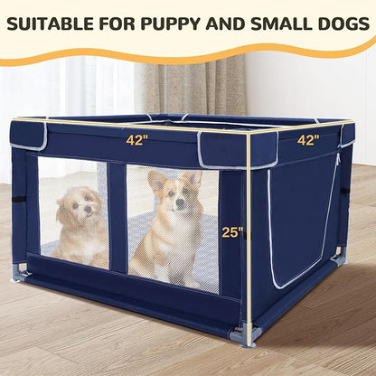 Dog Playpen Made of Thickened Stainless Pipe and 600D Oxford Cloth, 42_42 Inch Puppy Playpen, 25 Inch Height Pet Playpen for Puppy and Small Dogs, Keep Pets Secure