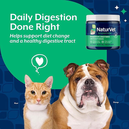 NaturVet  Digestive Enzymes for Dogs - Plus Probiotics & Prebiotics | Helps Support Diet Change & A Healthy Digestive Tract | for Dogs & Cats | 8 oz Powder