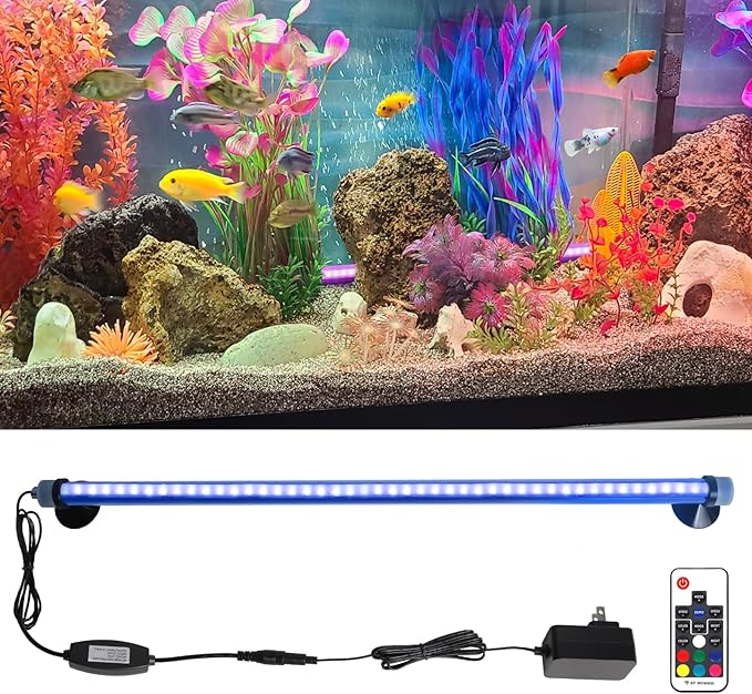 Submersible Fish Tank Light: Underwater Aquarium Light with Remote and Suction for Home Fish Keeper -Full Spectrum Aquarium Tank Light with Colors Change for 19.6In Saltwater Freshwater Tank