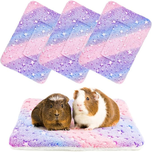 4-Pack Guinea Pig Bed, Washable Bunny Mat, Fleece Rabbit Bedding, Soft Flannel Small Animal Cage Liner, Blanket for Hamster Ferret - 14"x10"