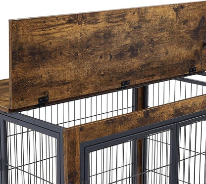 Dog Crate Furniture Dog Kennel for Home Indoor Use Furniture Dog Crate with Double Doors for Medium Large Dog 38.58" W x 25.2" D x 27.17" H Rustic Brown
