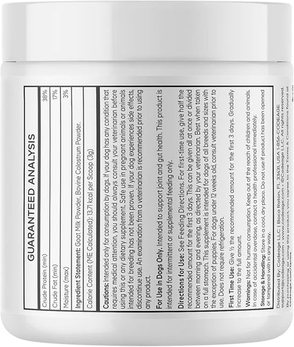 Goat Milk and Colostrum Powder for Dogs - Goat Milk Powder, Bovine Colostrum Protein Supplement for Dogs - Canine Joint & Gut Wellness Support - All Breeds and Sizes - 3.2 oz