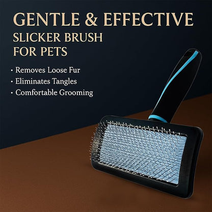 Pet Slicker Brush (Medium Size, Black) for Grooming Pet Hair with Fluff Detangle Style  Dog Brush for Long & Short Haired Dogs for Goldendoodles  Curved Pin for  Removes Tangles & Loose Fur