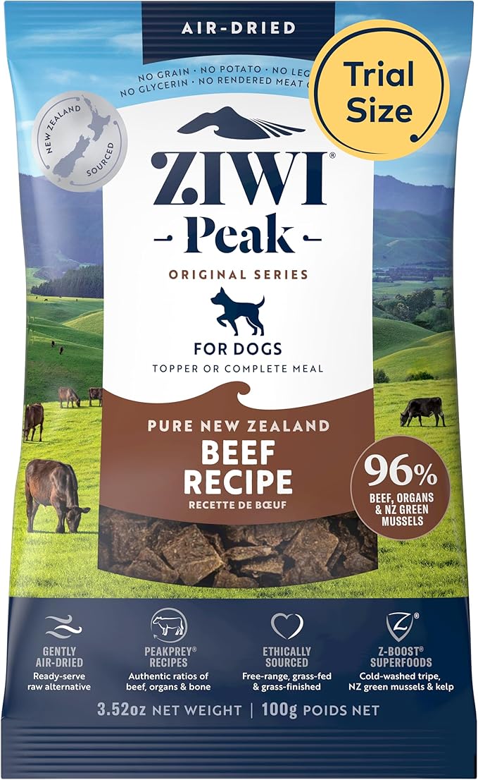 ZIWI Peak Air-Dried Dog Food  Beef - All Natural, High Protein, Grain Free, Limited Ingredient w/Superfoods (3.5oz)