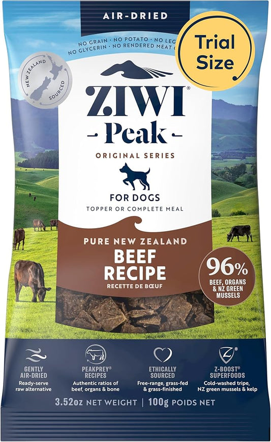 ZIWI Peak Air-Dried Dog Food  Beef - All Natural, High Protein, Grain Free, Limited Ingredient w/Superfoods (3.5oz)