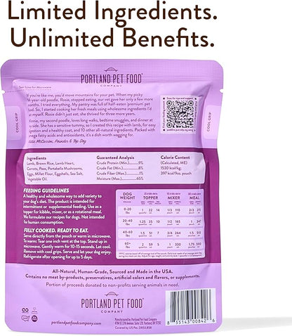 Portland Pet Food Company Winnie's Lamb N' Rice Fresh Dog Food Pouches, Wet Pet Meal Topper Mixers & Meals - Large & Small Dogs, Puppy to Seniors - Human-Grade, Gluten-Free - Made in The USA - 8 Pack