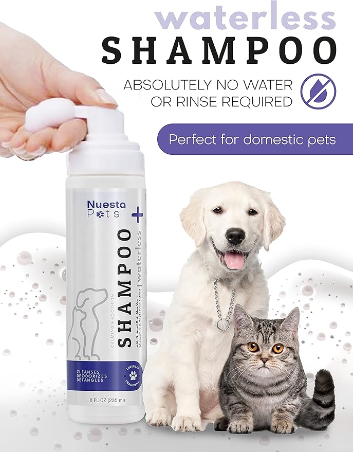 Pets Waterless No-Rinse Pet Shampoo | Soothing Hypoallergenic Gentle | time-Saving Stress-Free foaming Cleanser (1 8 fl oz Bottle Lavender)
