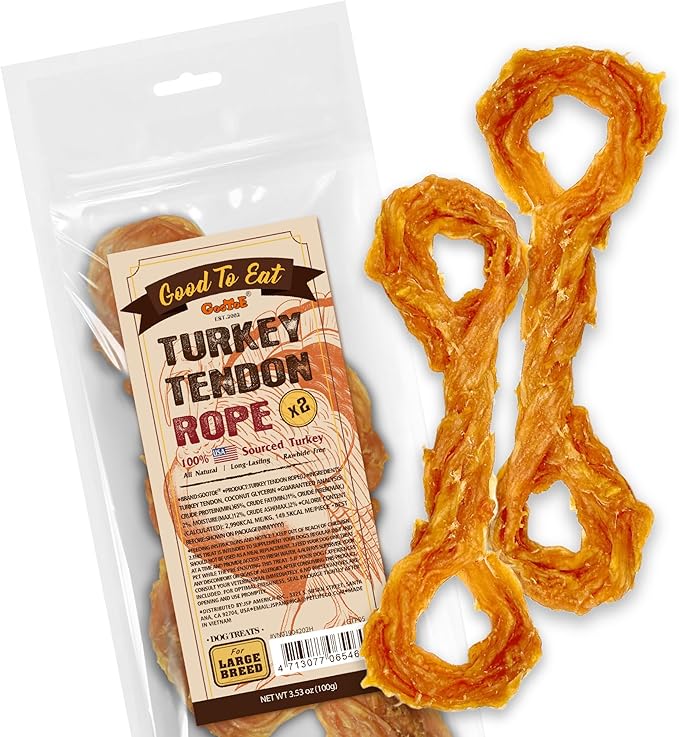 Gootoe Turkey Tendon Dog Treats, Rope (L) 3.53 oz, 100% USA Sourced Turkey, Natural Snack, Premium Puppy Chews, Hypoallergenic, Reseal Value Bags, Size for Large Dogs