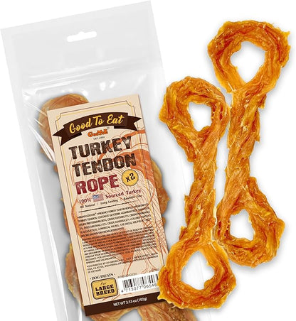 Gootoe Turkey Tendon Dog Treats, Rope (L) 3.53 oz, 100% USA Sourced Turkey, Natural Snack, Premium Puppy Chews, Hypoallergenic, Reseal Value Bags, Size for Large Dogs