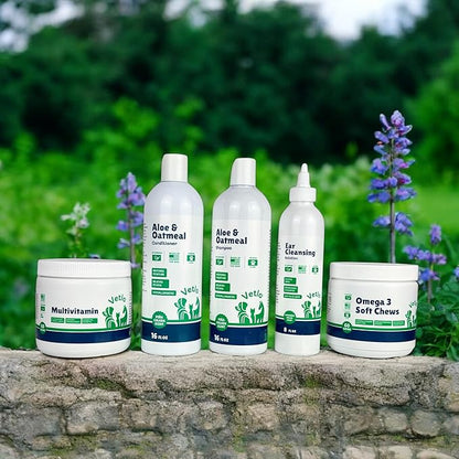 Dog Shampoo for Sensitive Skin with Calming Oatmeal - Hypoallergenic Puppy Essentials for Smelly Dogs & Cats - Relieves Allergies & Itching - Gentle Cat Shampoo - 16 oz by VETLO