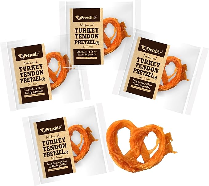 Afreschi Natural Turkey Tendon Pretzel (S) Pack of 4, Dog Treats for Signature Series, All Natural Human Grade Puppy Chew, Turkey Sourced from USA, Hypoallergenic, Rawhide Alternative