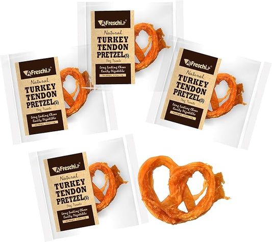 Afreschi Natural Turkey Tendon Pretzel (S) Pack of 4, Dog Treats for Signature Series, All Natural Human Grade Puppy Chew, Turkey Sourced from USA, Hypoallergenic, Rawhide Alternative