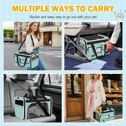 HUANLANG Soft-Sided Cat Carrier Airline Approved,Dog Carriers for Small Dogs Medium Cats,Pet Travel Carrier Up to 15 Lbs,Collapsible Cat Bag