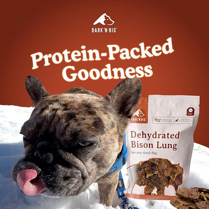 BARK'N BIG Bison Dog Treats - Single Ingredient Lung Dog Treats - Made & Sourced in USA - Dehydrated Bison, High Protein, Low Fat, Easily Digestible for Dogs with Sensitive Stomachs - 5 oz