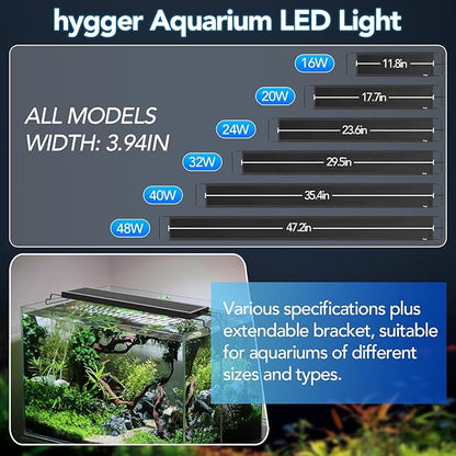 hygger Sun Moon LED Aquarium Light, Full Spectrum Fish Tank Light Day-Night Dual Timer, Adjustable 6 Timer 10 Brightness 8 Colors for Planted Freshwater Tank (20W for 18~24in Long Tank)