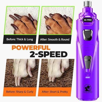 Dog Nail Grinder with 2 LED Lights Powerful 2 Speeds Super Quiet Dog Nail Trimmers with 3 Grinding Wheels Rechargeable Pet Dog Nail Clippers for Large Medium Puppy Dogs Dog Nail File Cat Nail Clipper
