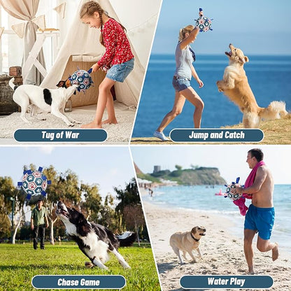 QDAN Dog Ropes Toys Soccer Ball with Straps, Interactive Dog Toys for Tug of War, Puppy Birthday Gifts, Dog Tug Toy, Dog Water Toy, Durable Dog Balls for Medium & Large Dogs（8 Inch）