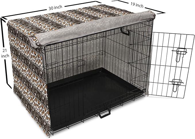 Ambesonne African Dog Crate Cover, Traditional Borders Cheetah Skin with Abstract Spirals and Circles, Easy to Use Pet Kennel Cover for Cats & Medium Dogs, 30 Inch, Pale Coffee Brown White