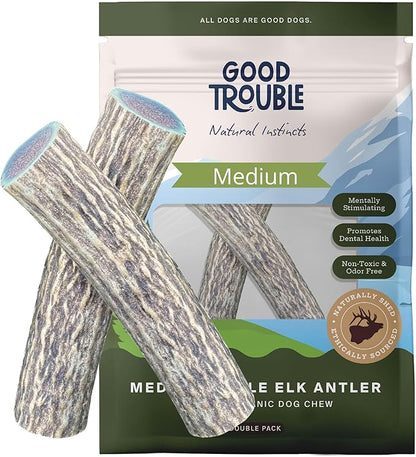 Good Trouble Pets Premium Elk Antlers for Medium Dogs - All-Natural, Shed Antler Chews for Dental Health & Calming - Durable Dog Bones for Aggressive Chewers - Cruelty-Free, North American Sourced