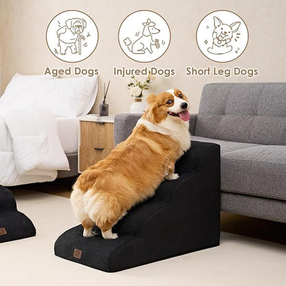EHEYCIGA Curved Dog Stairs Ramp for High Beds 19.7" H, 4-Step Dog Steps for Small Dogs and Cats, Pet Stairs for High Bed Climbing, Non-Slip Balanced Pet Step Indoor, Black