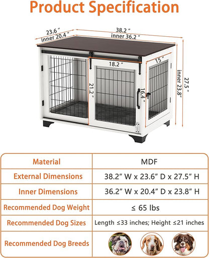 Piskyet Dog Crate Furniture Barn Door Dog Crate for Large Dogs Up to 60 lbs,Sliding Door Dog Crate Modern Decorative End Side Table Nightstand