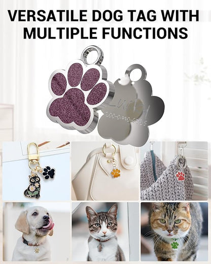 72 Pcs Dog Tags Personalized for Pets Glitter Paw Print Stainless Steel Dog Tag Cute Dog Name Tag Bulk Dog Tags Cat Tags for Wholesale ï¼12 Colorsï¼