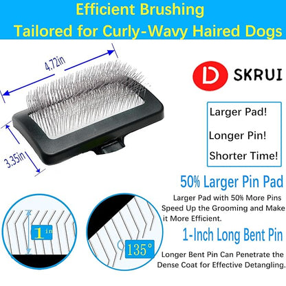 Dog Brush For Long Haired Dogs Poodles-Dog brushes for grooming&shedding-Large Firm Slicker Brush for Goldendoodles-With Soft Massage Grooming Stainless Steel Pins, Pet Grooming Wire Brush-25mm(1")