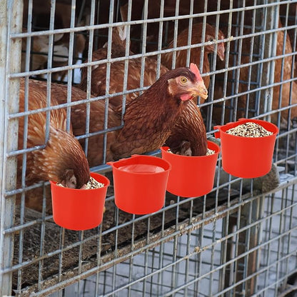 40 Pcs Cage Cups Birds Feeders Bird Water Dispenser Hanging Quail Waterer Plastic Chicken Feeding Watering Dish for Small Coop Parrot Parakeet PET Poultry Pigeon Gamefowl Food Seed Bowl Supplies(Red)