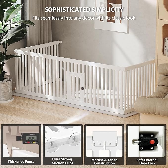 Dog Playpen with Door, 12 Panels Puppy Playpen, 25.6 H Dog Pen for Small Cats and Dogs, Pet Fence for Indoor & Outdoor, Non-Slip Pet Gate Made of Strong Plastic, White