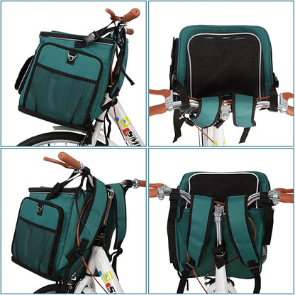 Dog Bike Basket Carrier, Expandable Foldable Dog Basket for Bike, Soft-Sided Dog Bike Carrier Pet Travel Bag, Bike Dog Carrier Backpack Carrier Safe and Easy for Small Cats and Dogs (Green)